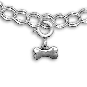 Dog Bone Charm for Bracelet  Horizontal Sterling Silver