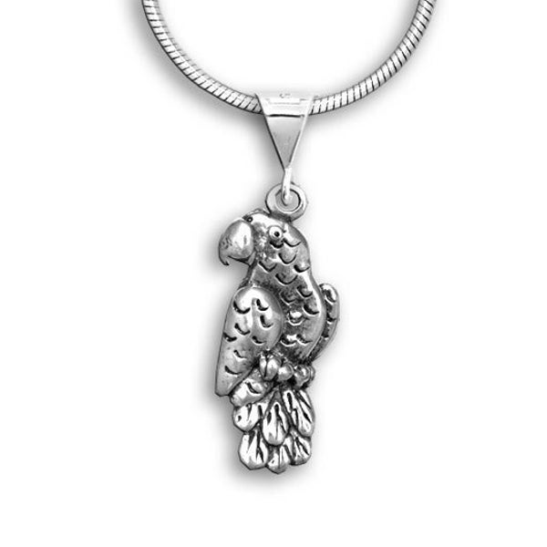 African Grey Parrot Pendant in Sterling Silver