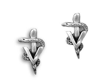 Veterinary Caduceus Stud Earrings Sterling Silver