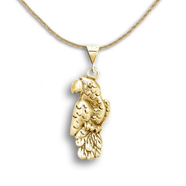 African Grey Parrot Pendant in 14K Solid Gold