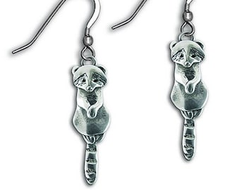 Raccoon Earrings Sterling Silver