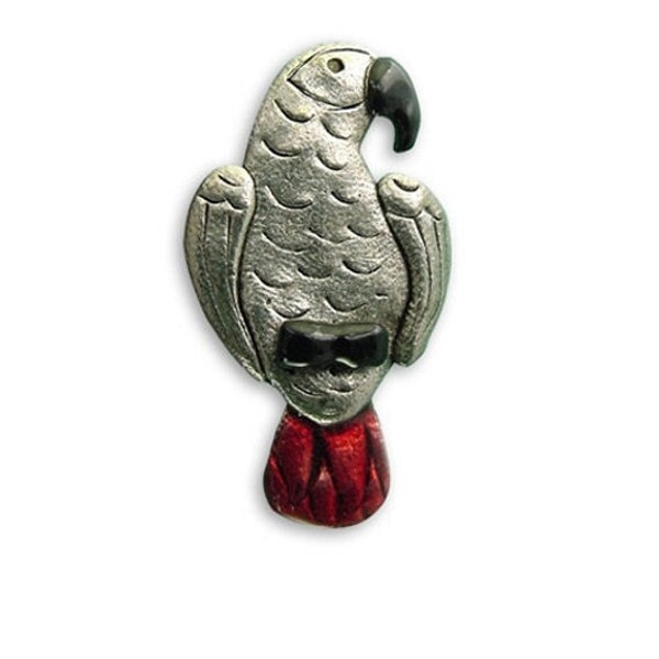 Broche perroquet gris africain en émail