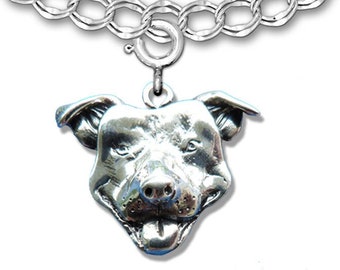 Happy Pitbull Charm for Charm Bracelet in Sterling SIlver