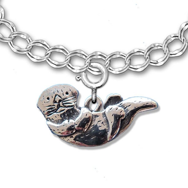 Sea Otter Charm for Bracelet Sterling Silver