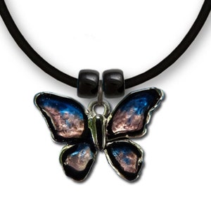 Enamel Blue and Purple Butterfly Necklace