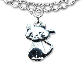 Charm chat souriant pour bracelet en argent sterling