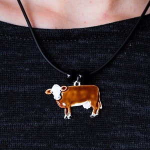 Enamel Red and White Cow Necklace