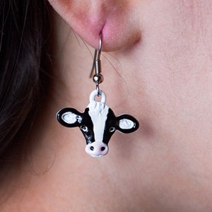 Enamel Black and White Cow Earrings