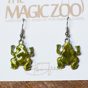Enamel Light Green Frog Earrings