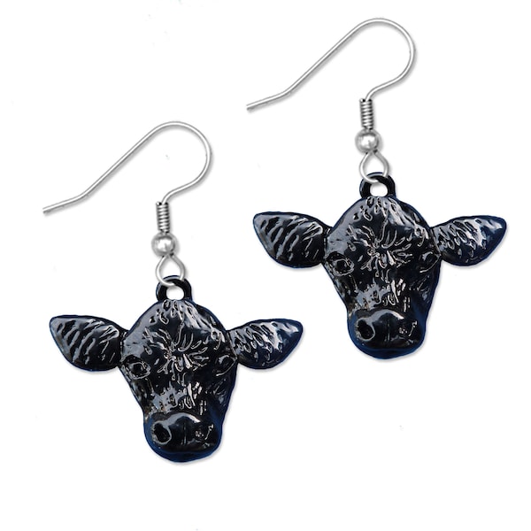 Enamel Black Angus Cow Earrings