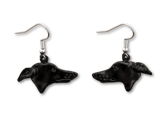 Black Greyhound Earrings Enamel