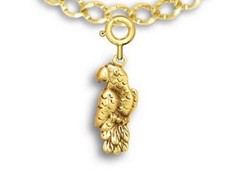 14K Gold African Grey Parrot Charm for Charm Bracelet