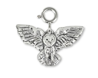 Flying Barn Owl Charm in Sterling Silver