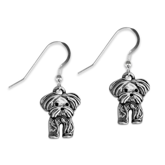 Orecchini A Forma Di Yorkie In Argento 925 - Gioielli Per Amanti Dei Cani - 16x18 Mm