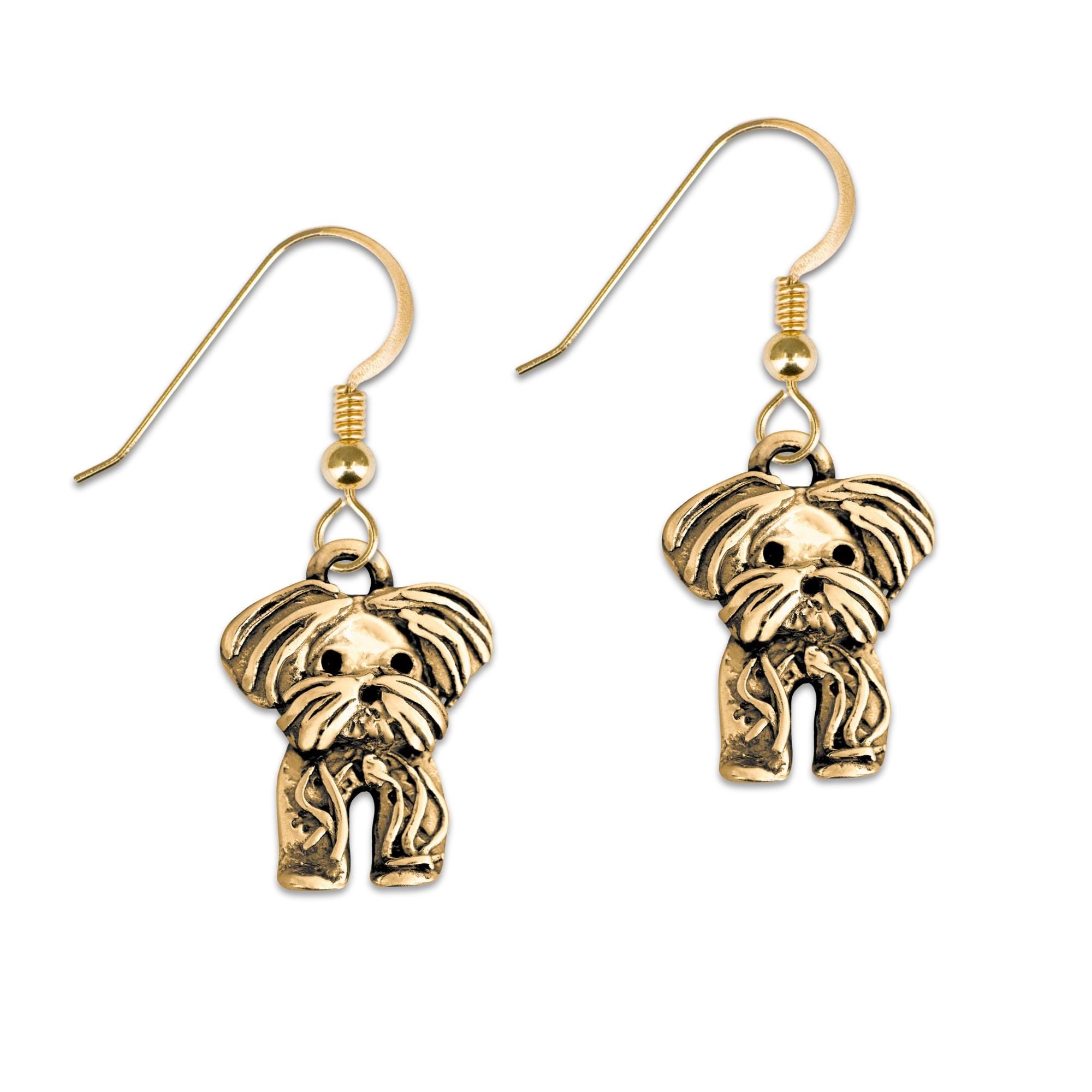 14K Gold Maltese Fluffy Puppy Earrings