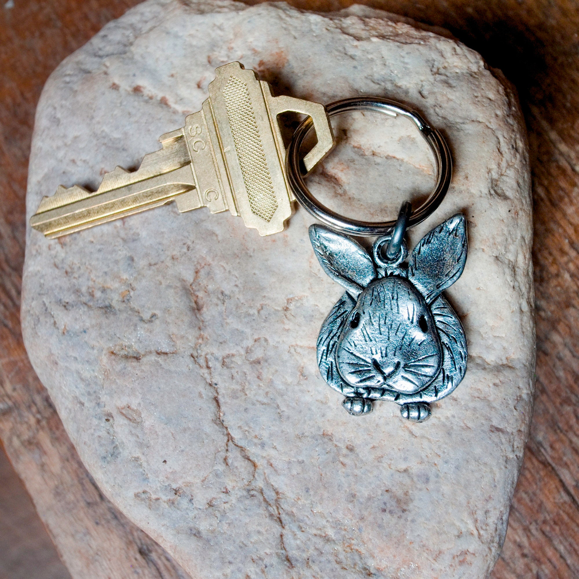 Pewter Bunny Keychain - Etsy