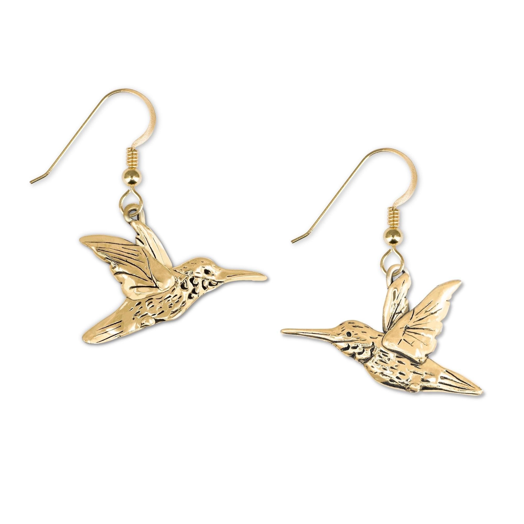 Aretes de colibrí en oro macizo de 14 k -  México