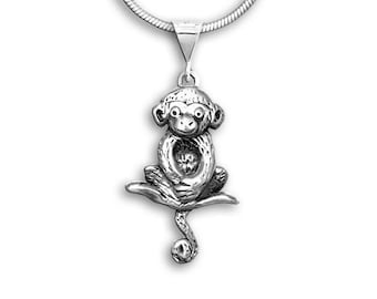 Sitting Monkey Pendant Sterling Silver