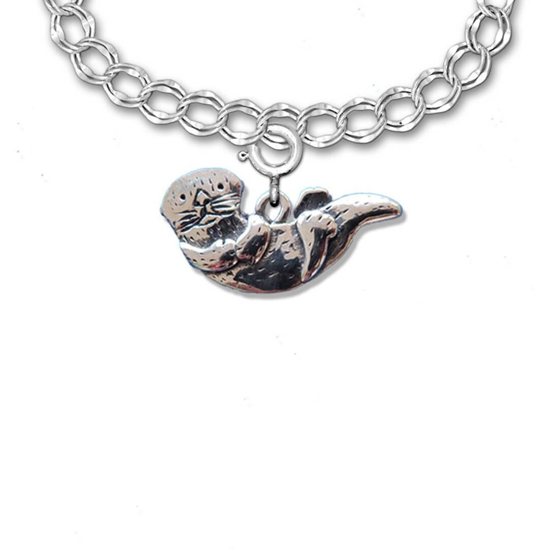 Pulseras De Plata De Ley S925 Con Diseño De Nutria Marina Y Pulseras De Plata De Ley S925 Con Diseño De Nutria Marina Y
