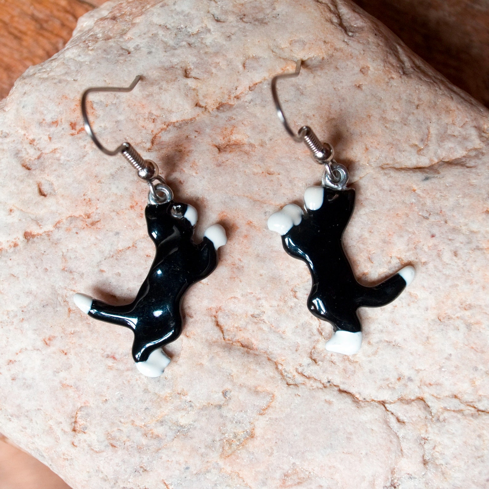 Enamel Black and White Cat Earrings Tuxedo Cat Jewelry Cat Etsy