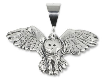 Flying Barn Owl Pendant in Sterling Silver