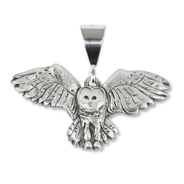 Flying Barn Owl Pendant in Sterling Silver