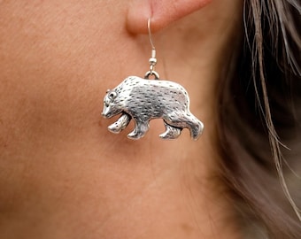 Grizzly Bear Earrings Sterling Silver