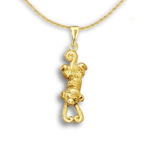 Hanging Monkey Pendant 14K Solid Gold
