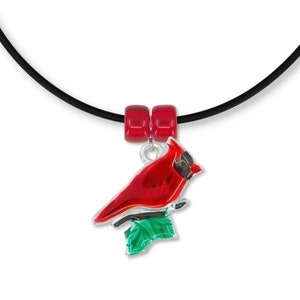 Cardinal and holly necklace