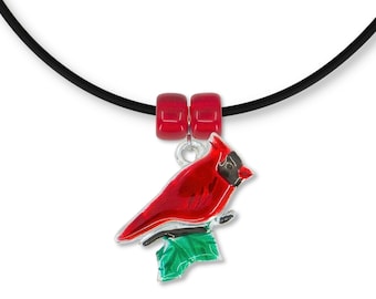Cardinal and holly necklace