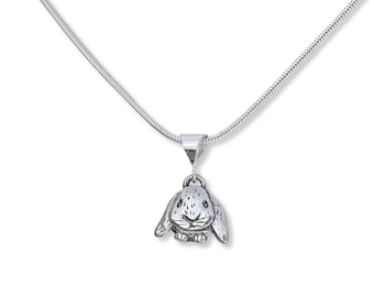 Ciondolo piccolo a forma di coniglio dalle orecchie pendenti in argento sterling