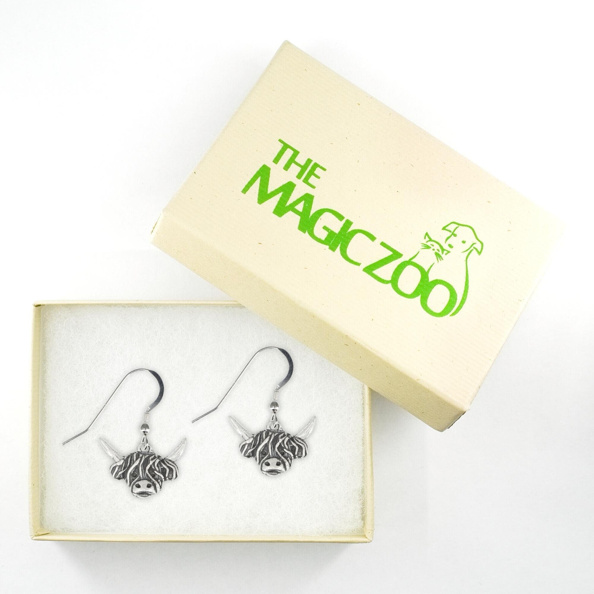 Orecchini a forma di mucca delle Highland, in argento Sterling