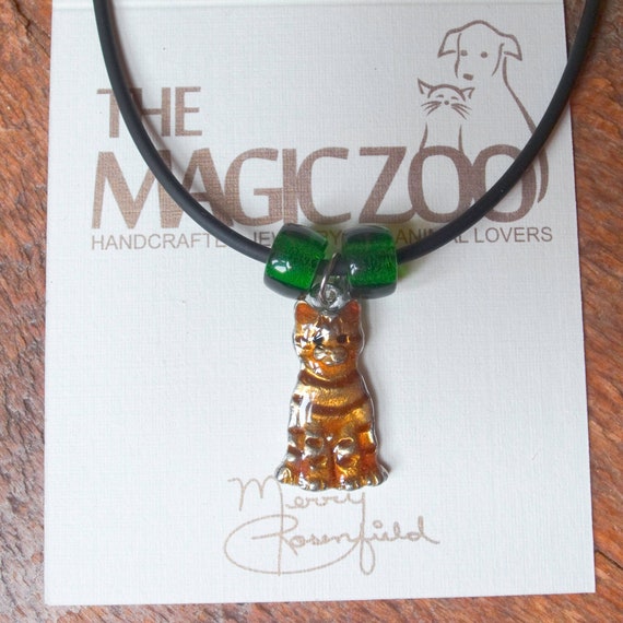 Enamel Ginger Tabby Cat Necklace