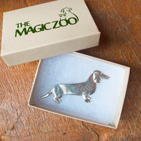 The Magic Zoo Sterling Silver Long Haired Dachshund Pin