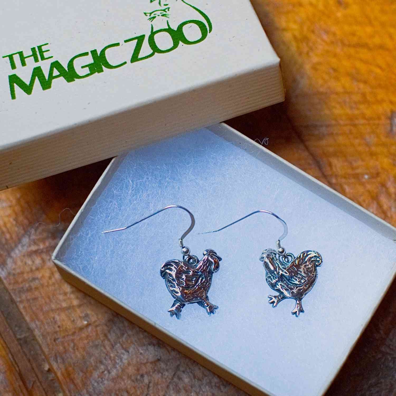 Orecchini pendenti a forma di pollo in argento sterling: gioielli con