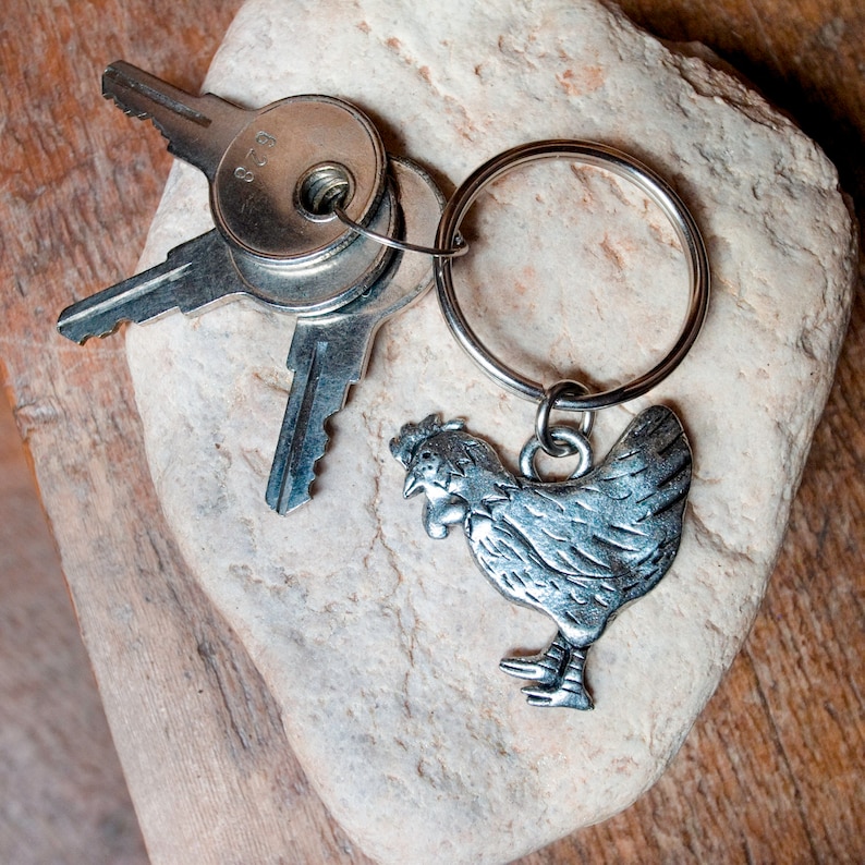 Pewter chicken key chain Chicken gifts Back yard chicken Etsy