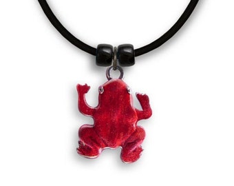 Enamel Frog Necklace in red or green