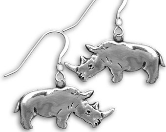 Rhinoceros Earrings Sterling Silver