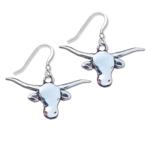 Texas Longhorn Cow Earrings in Sterling Silver