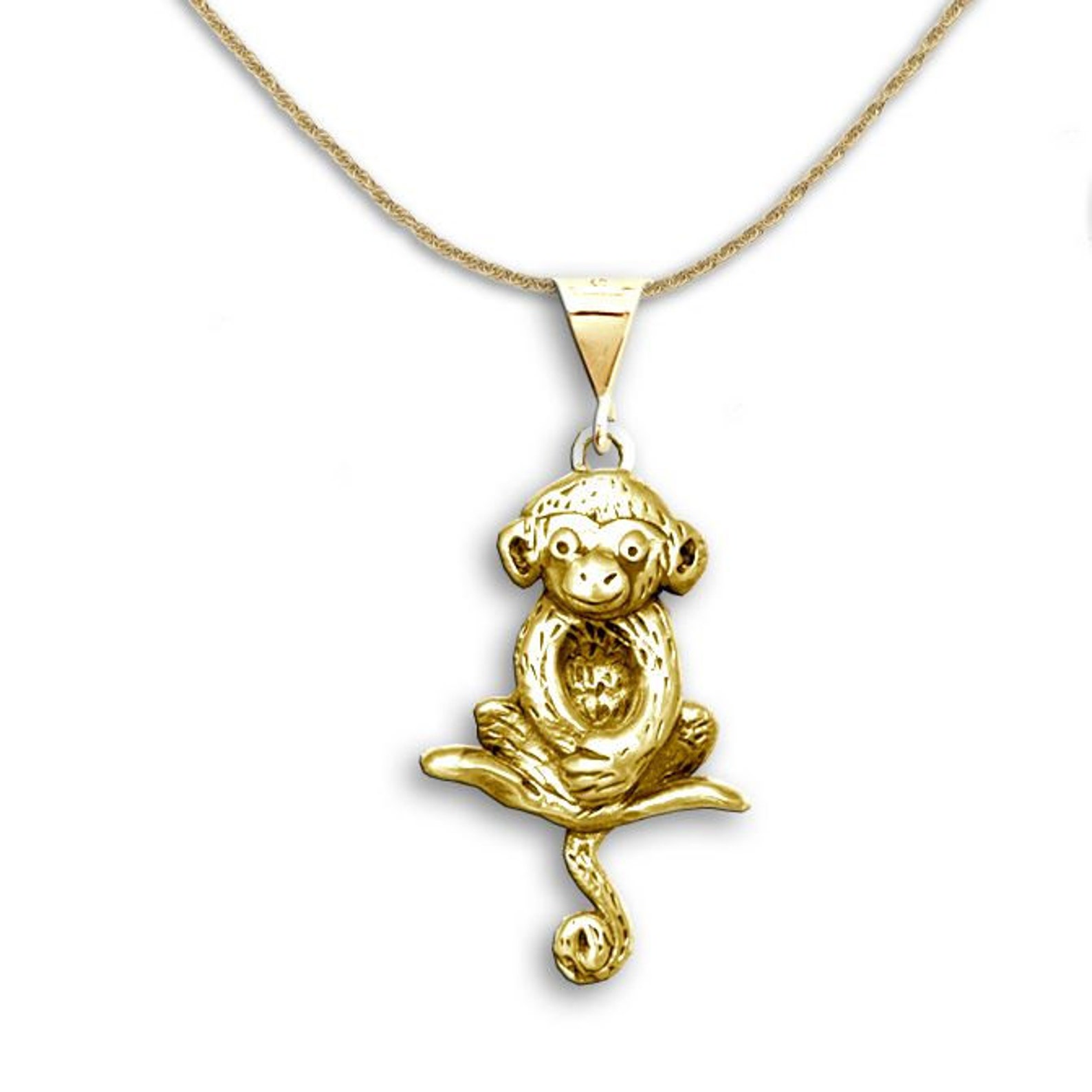 14K Gold Sitting Monkey Pendant Gold Monkey Jewelry Monkey Etsy