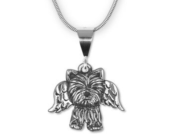 Yorkie Angel Pendant in Sterling Silver