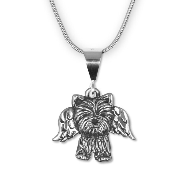 Yorkie Angel Pendant in Sterling Silver