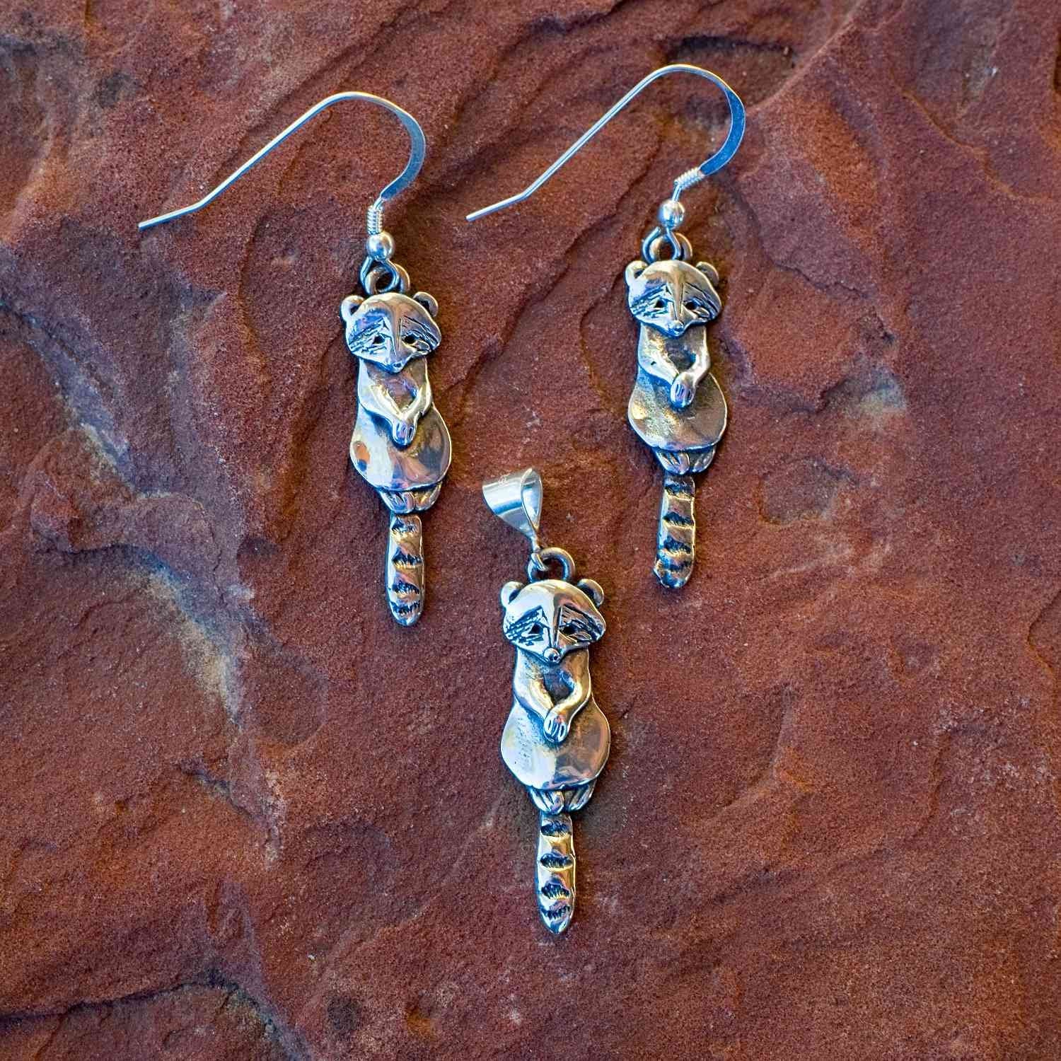 Orecchini Procione In Argento 925 - Gioielli Animalier Originali - Regalo Divertente Per Amiche E Mamme