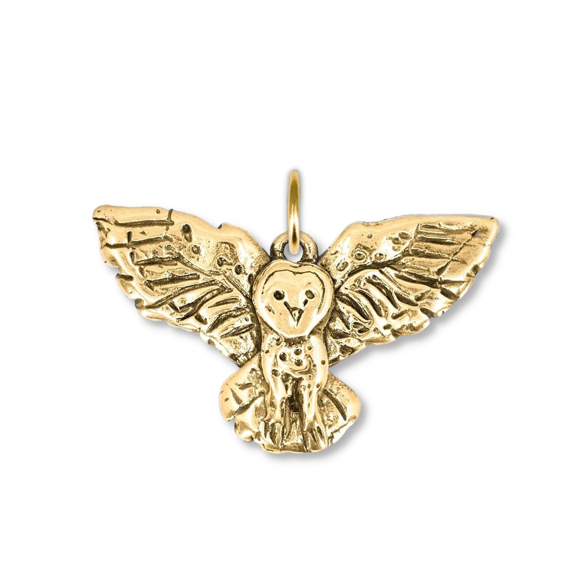 Flying Barn Owl Charm for Charm Bracelet in 14K Solid Gold