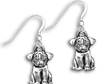 Pug Puppy Earrings in Sterling Silver