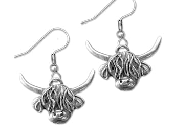 Pewter Highland Cow Earrings