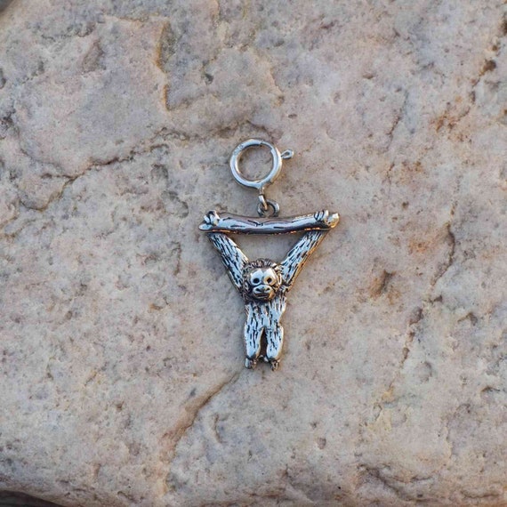 Monkey Charm Hanging on a Branch Sterling Silver Monkey Charm Hanging on a Branch Sterling Silver