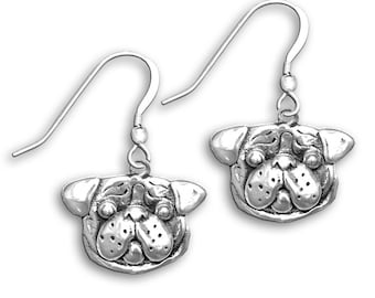 Pug Face Earrings in Sterling Silver