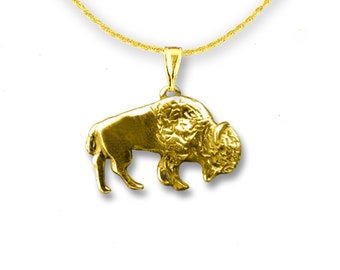 14K Gold Bison Pendant Solid Gold 