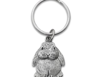 Pewter Lop Eared Bunny Keychain - Lop-Eared Rabbit Key Chain